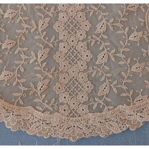 Long Vintage Schiffli Net Lace Table Runner Floral Trellis Vines Ecru 64"
